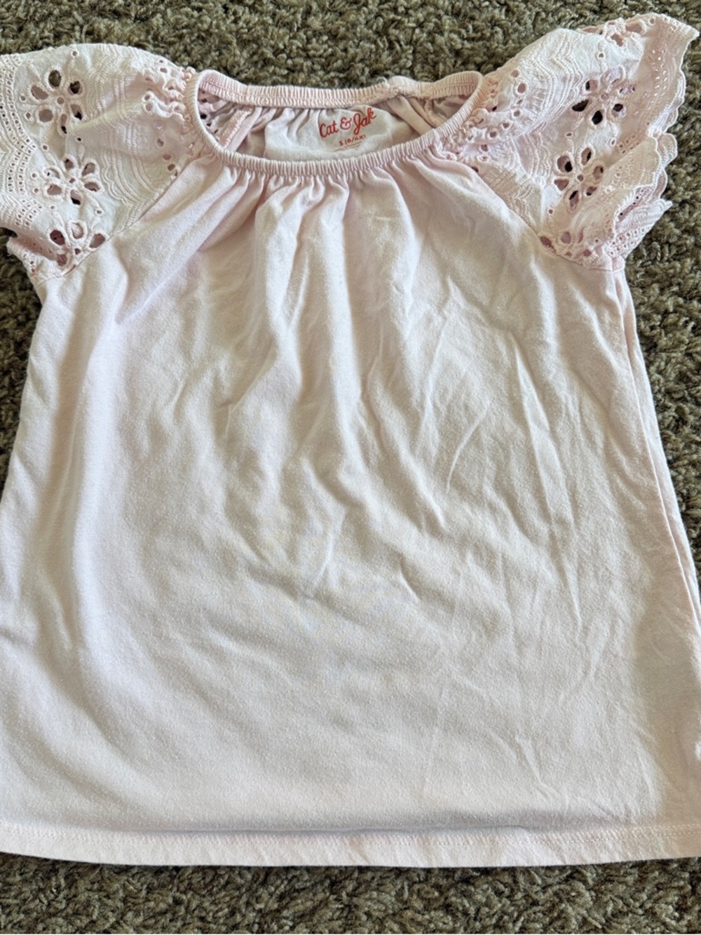Cat & Jack Pink Eyelet Sleeve Girls Tee